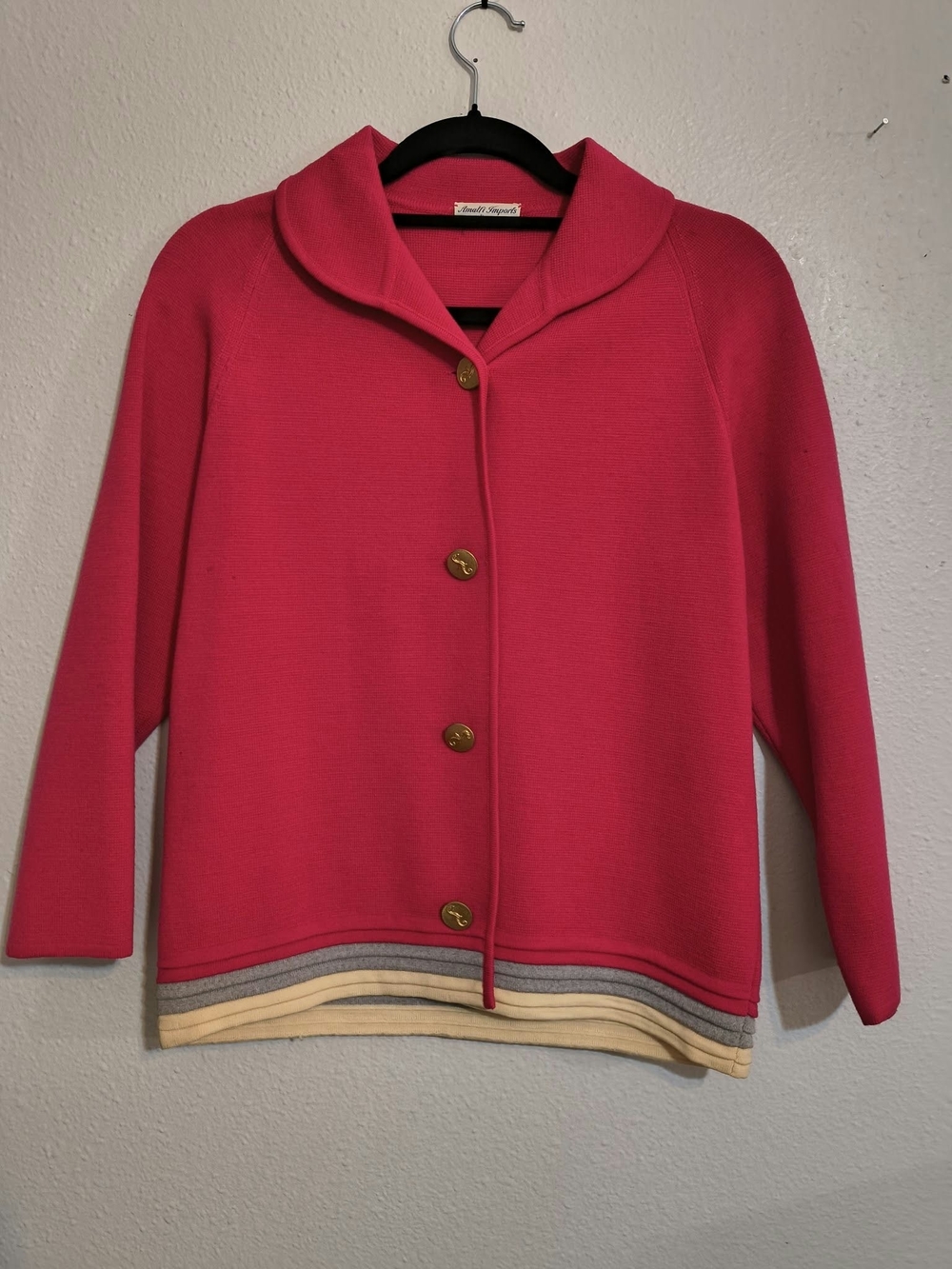 Vintage Amalfi Imports Italian 100% Wool Magenta Jacket Seahorse Buttons Size M9